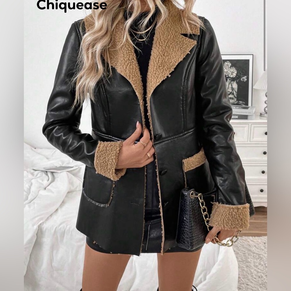 Women's Black and Tan Shearling Jacket